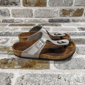Birkenstock Girl's Gizeh Sandals Silver Birko-Flor Size 32 Thong Slip on Comfort